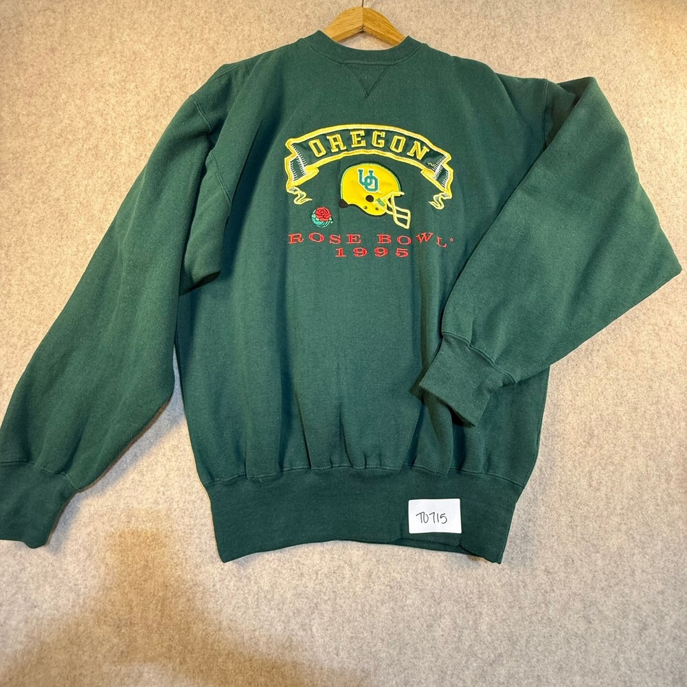 Vintage Oregon Ducks Rose Bowl 1995 Sweatshirt Midwest‎ Embroidery Green Mens M